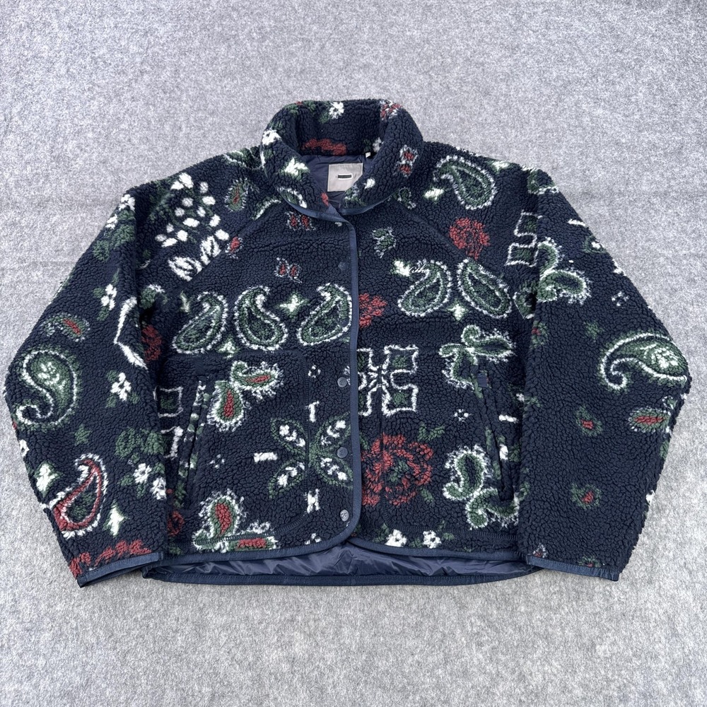 Kith Pinehurst Sherpa Fleece Jacket Mens XS Blue Paisley Snap Bomber - Picture 1 of 10
